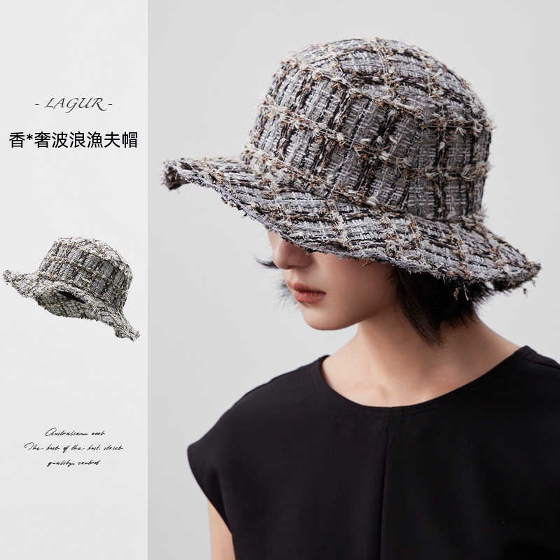 春秋粗花呢波浪漁夫帽