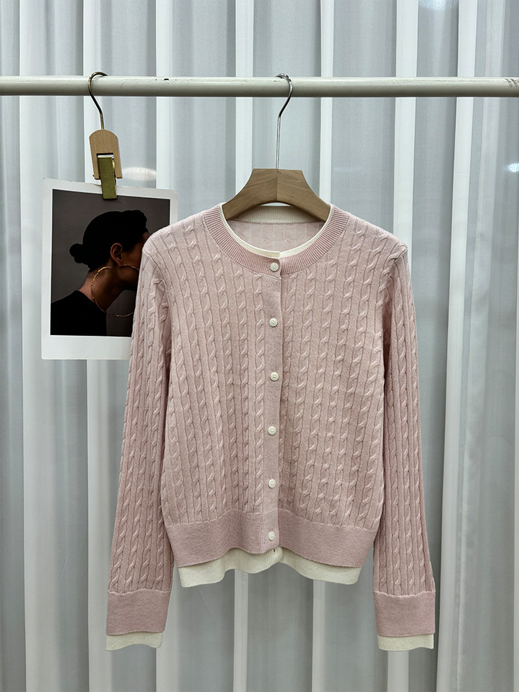 女士春秋假兩件羊毛針織開衫