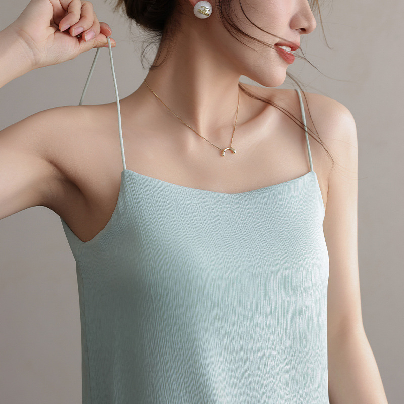 夏季冰絲雪紡一體式罩杯吊帶