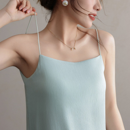 夏季冰絲雪紡一體式罩杯吊帶