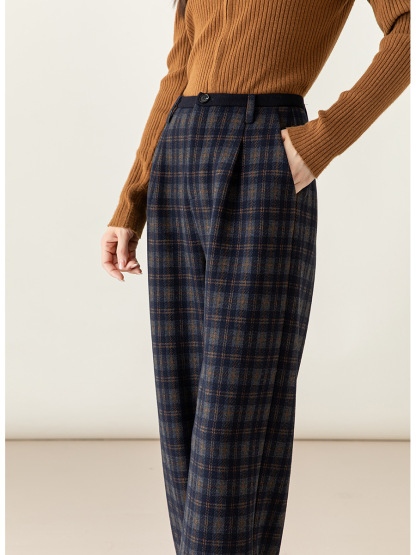 女士秋冬韓系格紋糯米褲