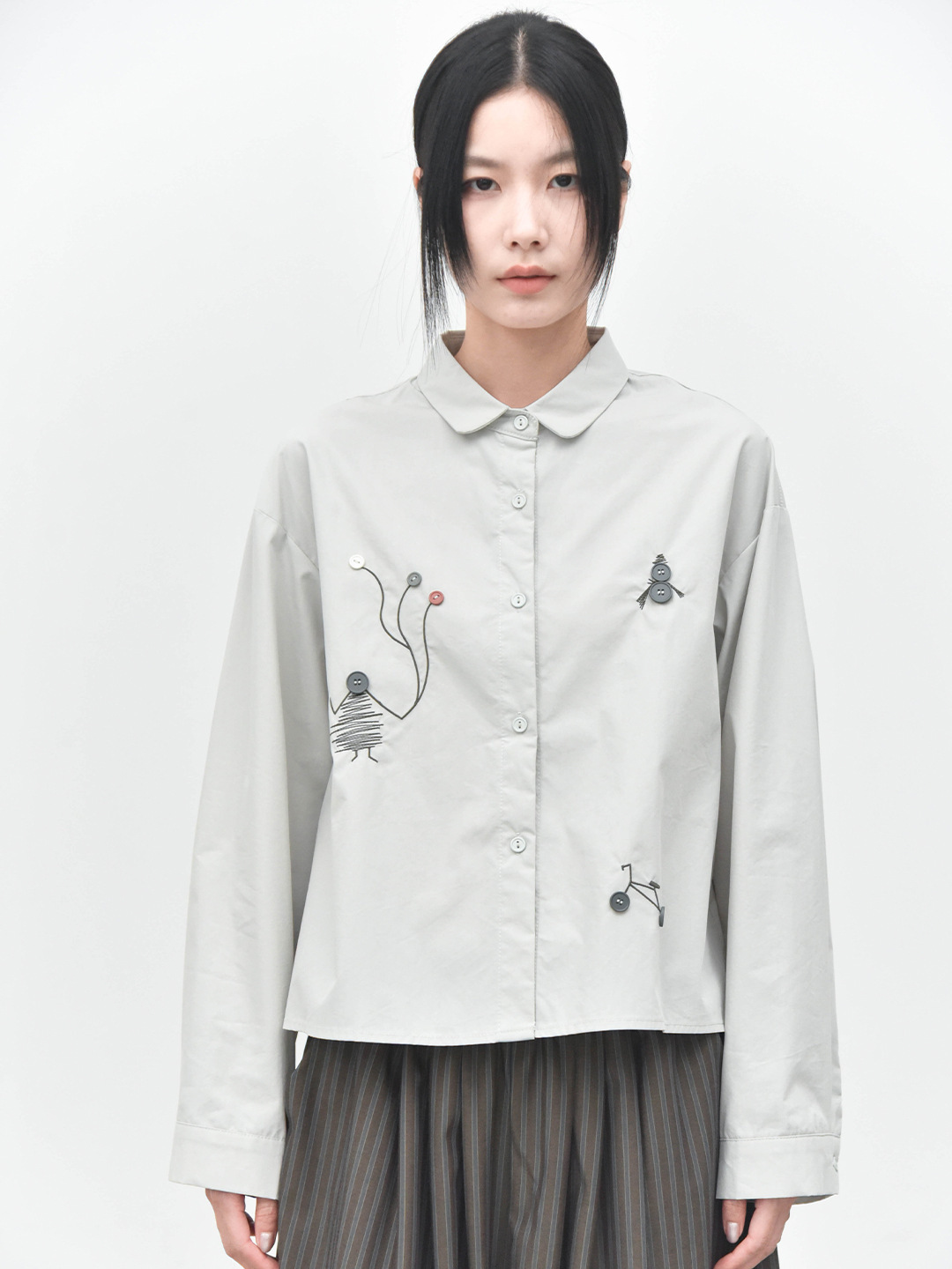 女童趣裝飾長袖襯衫