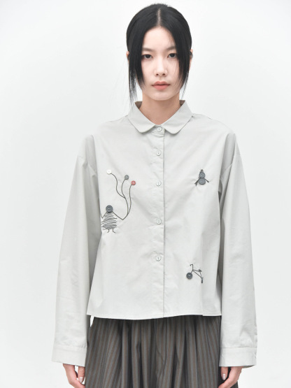 女童趣裝飾長袖襯衫