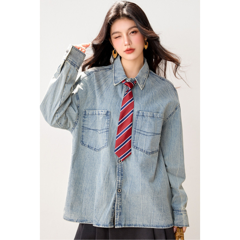 女春做舊牛仔長袖襯衫