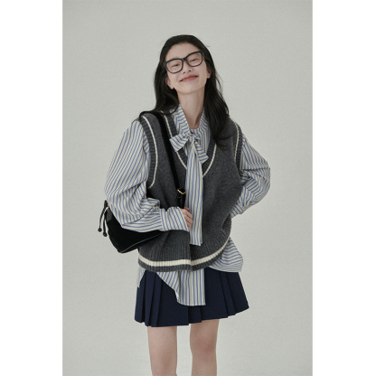 女士學院風襯衫V領針織馬甲