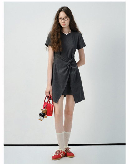 女夏不規則裙擺T恤短款裙子