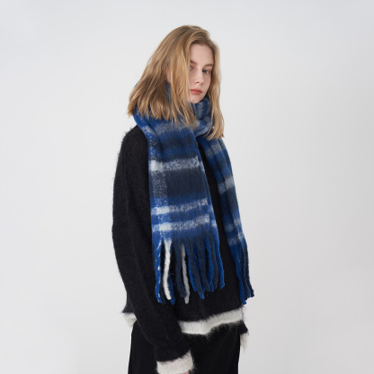多色條紋格流蘇圍巾
