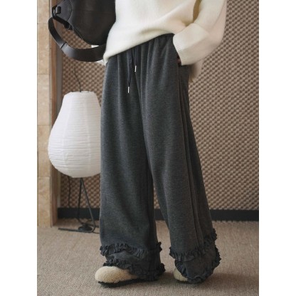 女士冬季高腰荷葉邊休閒褲