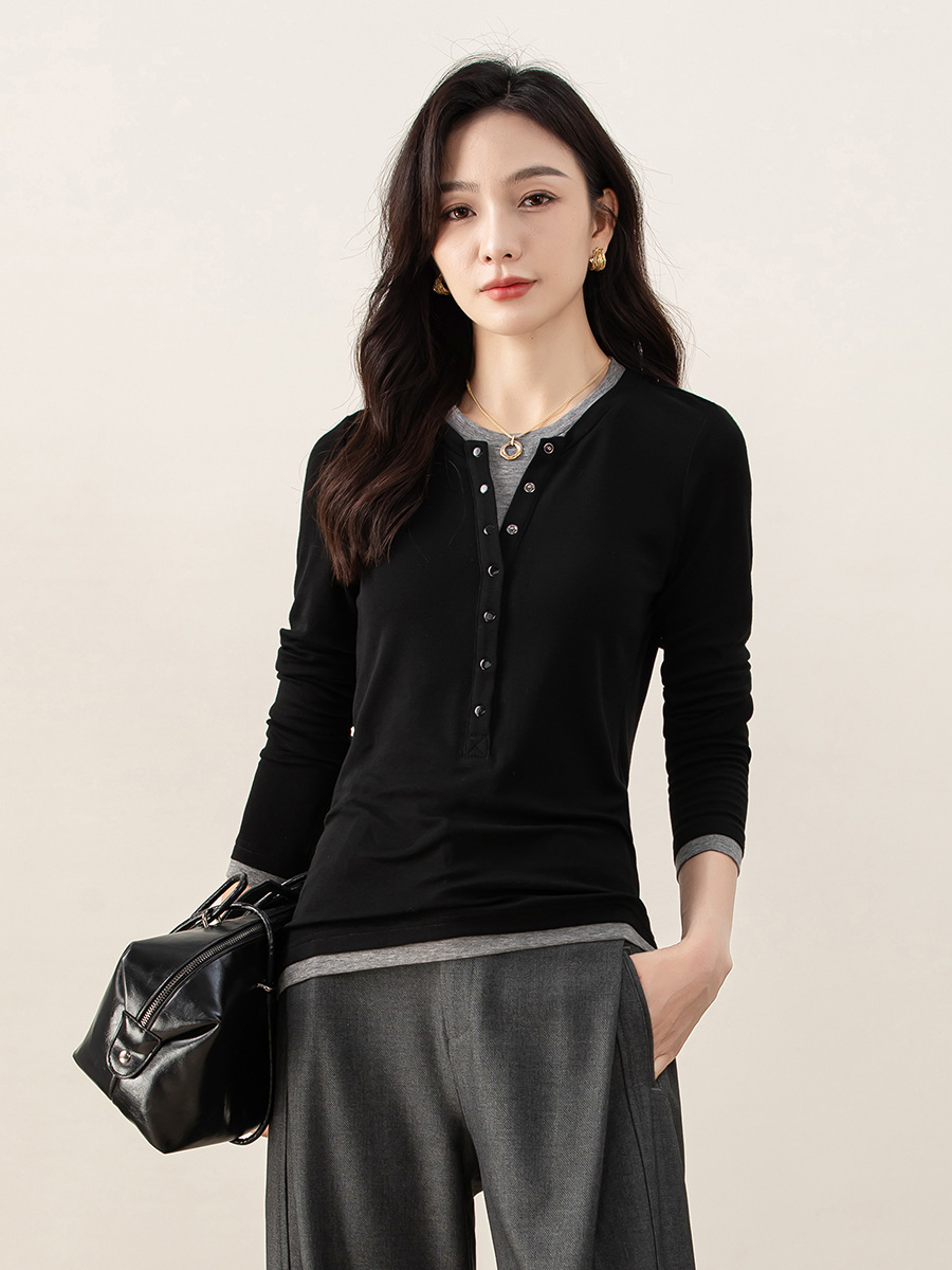 女士春秋假兩件天絲羊毛打底衫