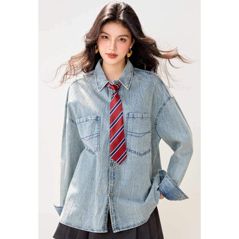 女春做舊牛仔長袖襯衫