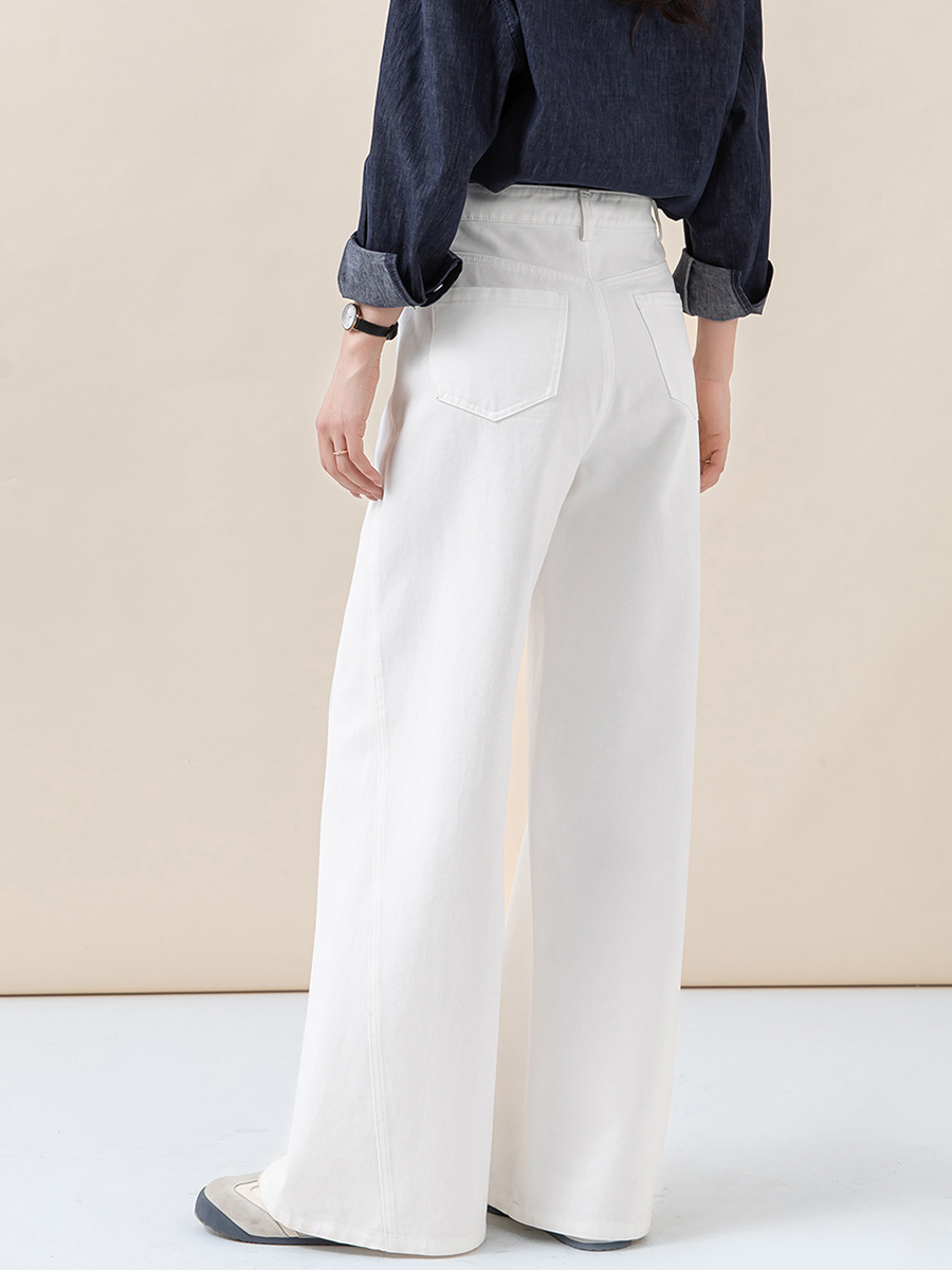 女士秋季分割設計闊腿牛仔褲