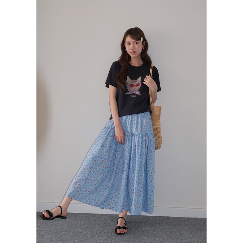 女夏韓系釘珠眼鏡印花T恤