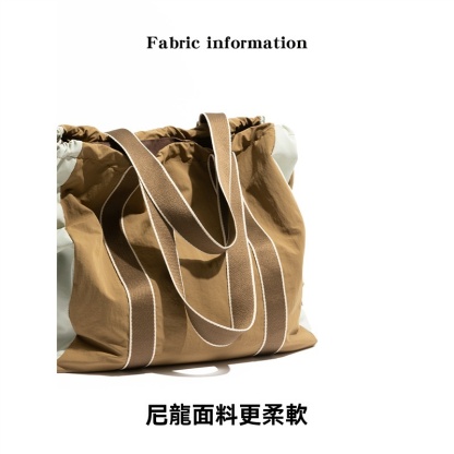 撞色抽繩尼龍可手提雙肩包