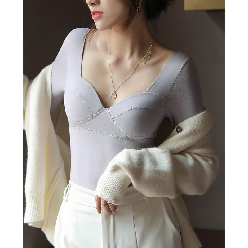 女士秋冬莫代爾帶胸墊打底衫