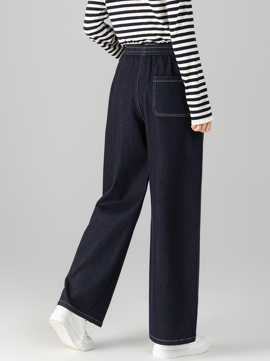 女士秋季鬆緊腰九分直筒牛仔褲