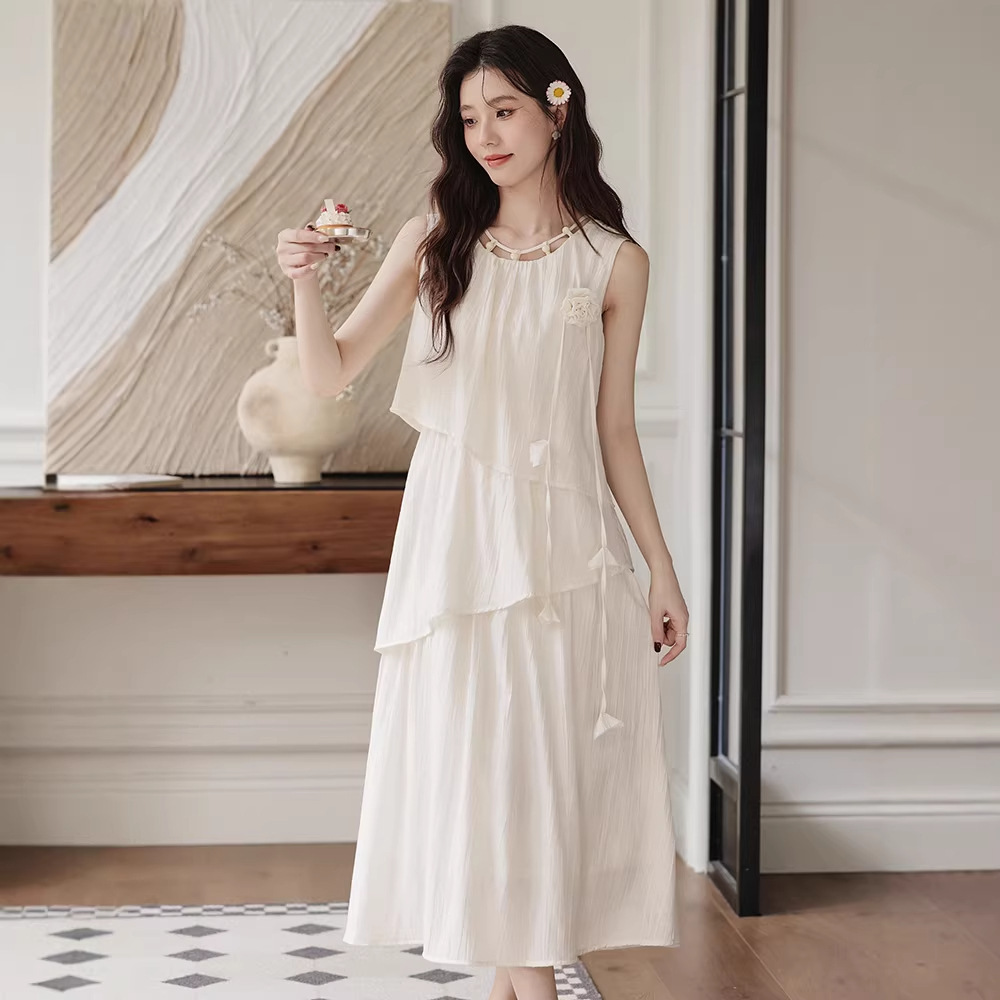 女春夏立體花朵無袖連衣裙