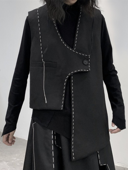 女士不規則明線一粒扣馬甲