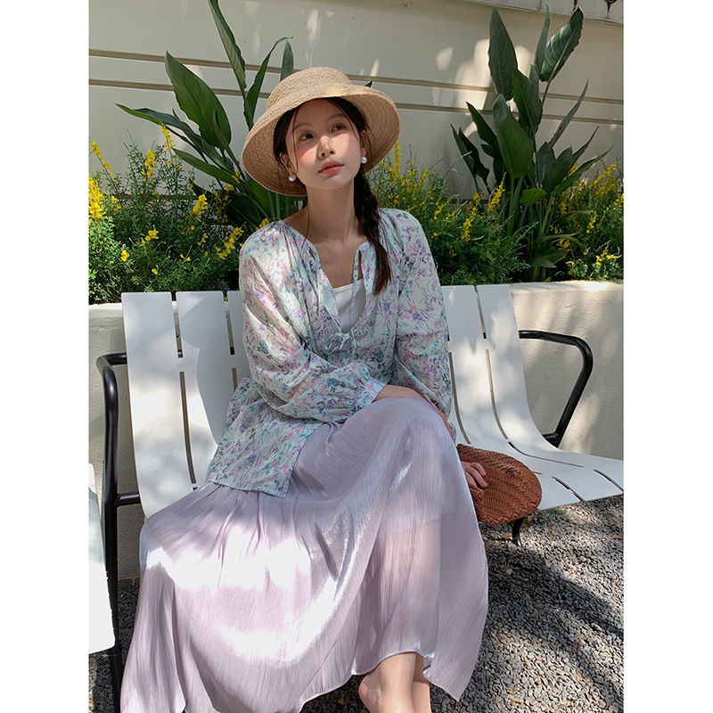 女夏流光紗高腰a字百褶半身裙