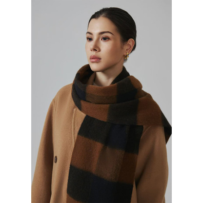秋冬蓬鬆格子100%羊毛圍巾