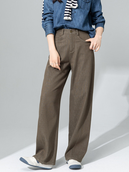 女士春秋垂感彎刀廓形牛仔褲