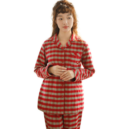 女士秋冬全棉磨毛絨布长袖長褲居家服