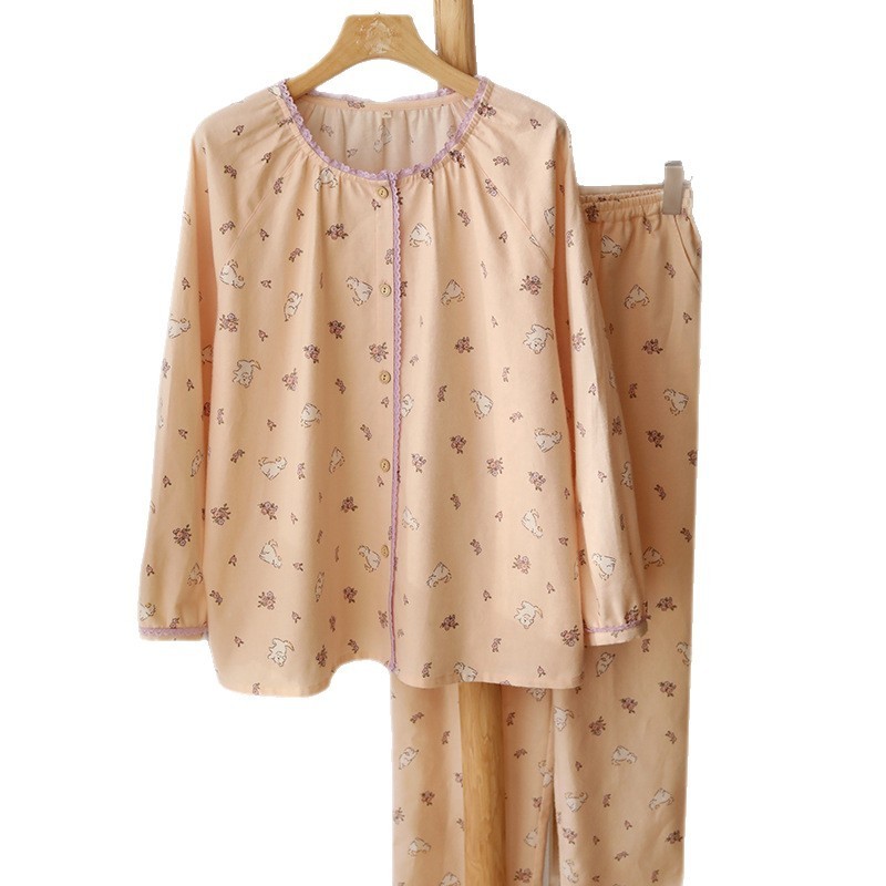 女士秋冬純棉磨毛絨布圓領長袖套裝