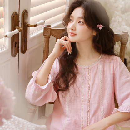 女春夏棉紗圓領九分袖居家服