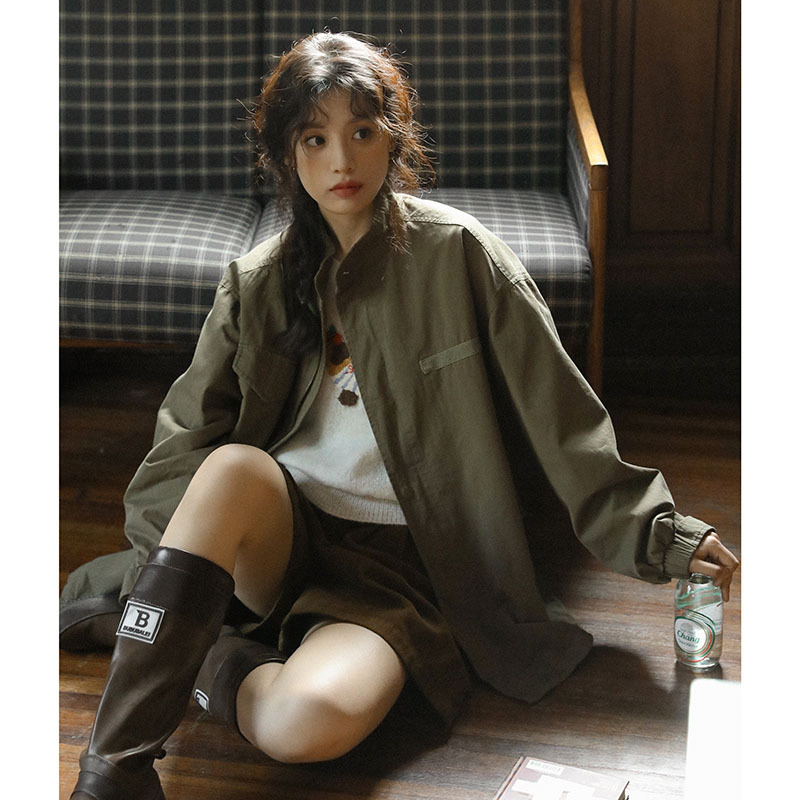 女士秋季重工水洗棉中長款外套