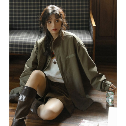 女士秋季重工水洗棉中長款外套