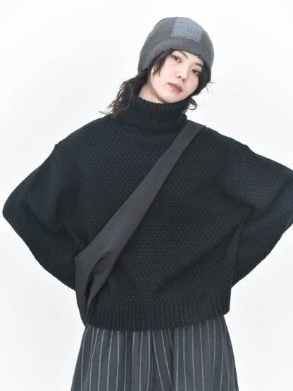 女士秋冬高領蜂窩形狀套頭毛衣