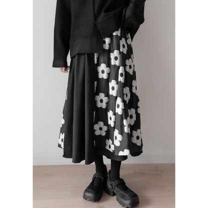 女士春秋提花暗紋雙層拼接大擺裙