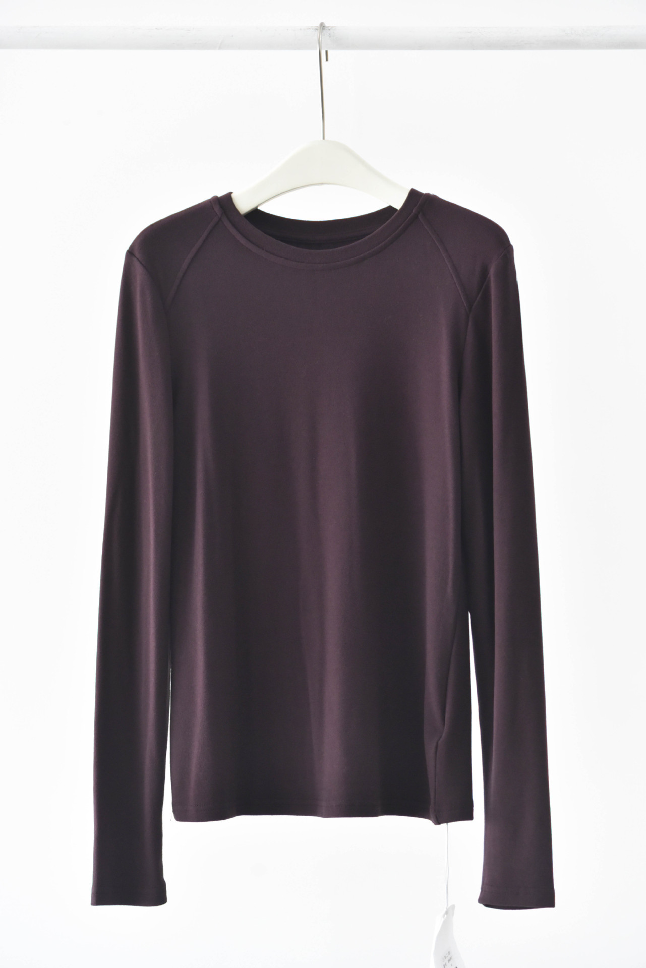 女士春秋軟糯幾件圓領拼縫插肩打底衫