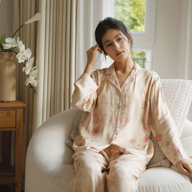 女士人棉貢緞愛麗絲玫瑰印花睡衣