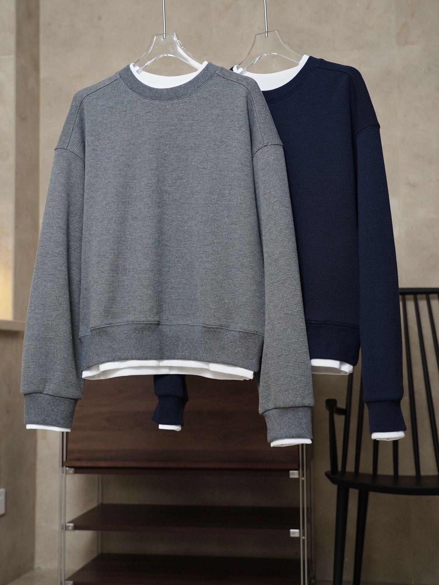 女士春秋假兩件華夫格衛衣