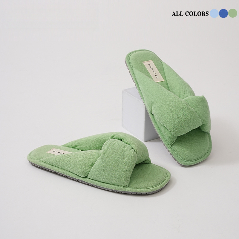女款四季款棉麻蝴蝶扭結拖鞋
