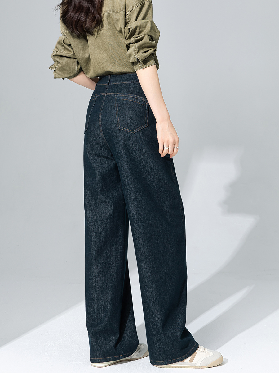 女士春秋垂感彎刀廓形牛仔褲