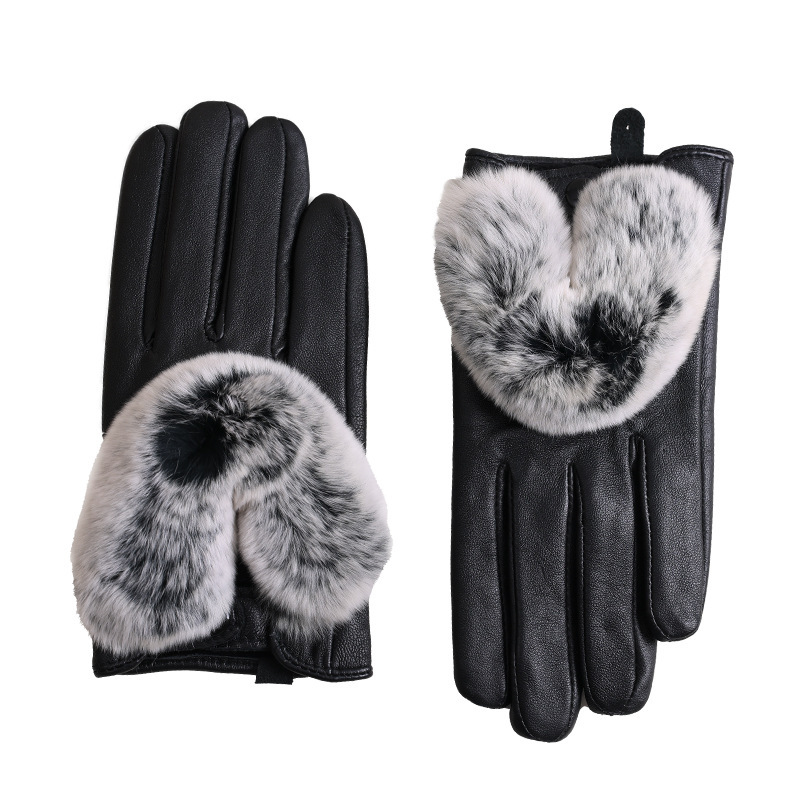 女士小羊皮獺兔毛手套
