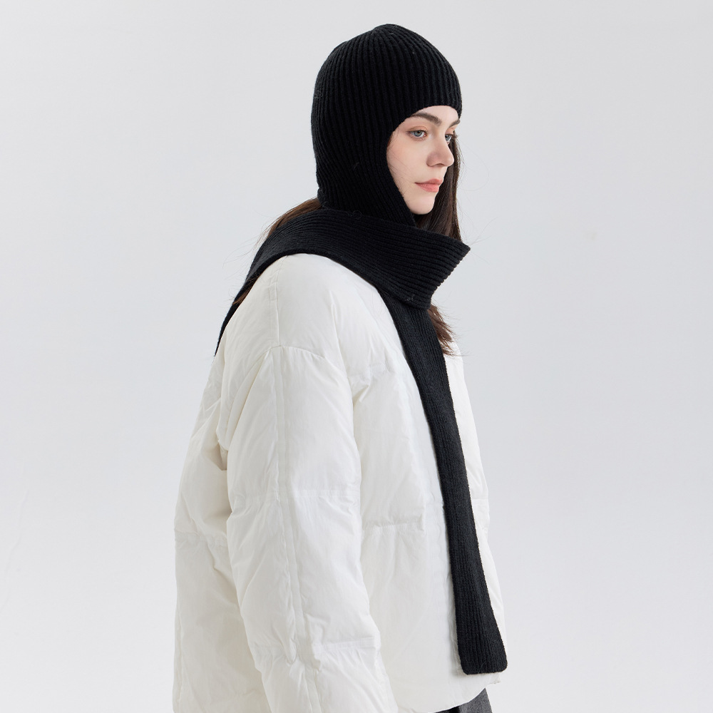 純色護頸一體連帽圍巾