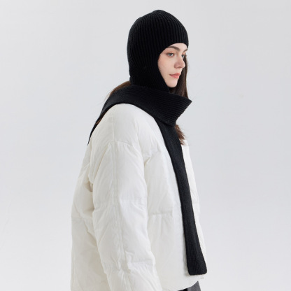 純色護頸一體連帽圍巾