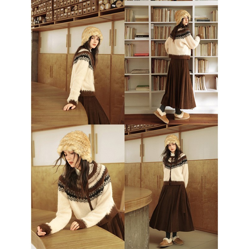 女士秋冬復古羊駝毛開衫