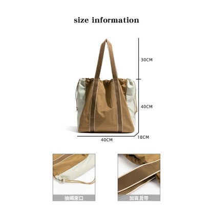 撞色抽繩尼龍可手提雙肩包