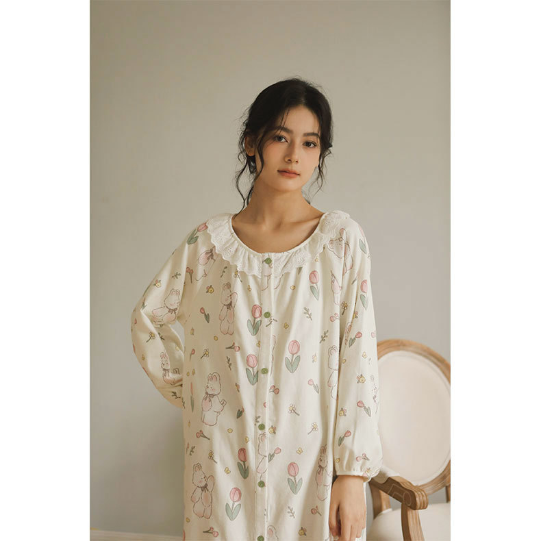 女秋冬磨毛郁兔情書印花睡衣套裝