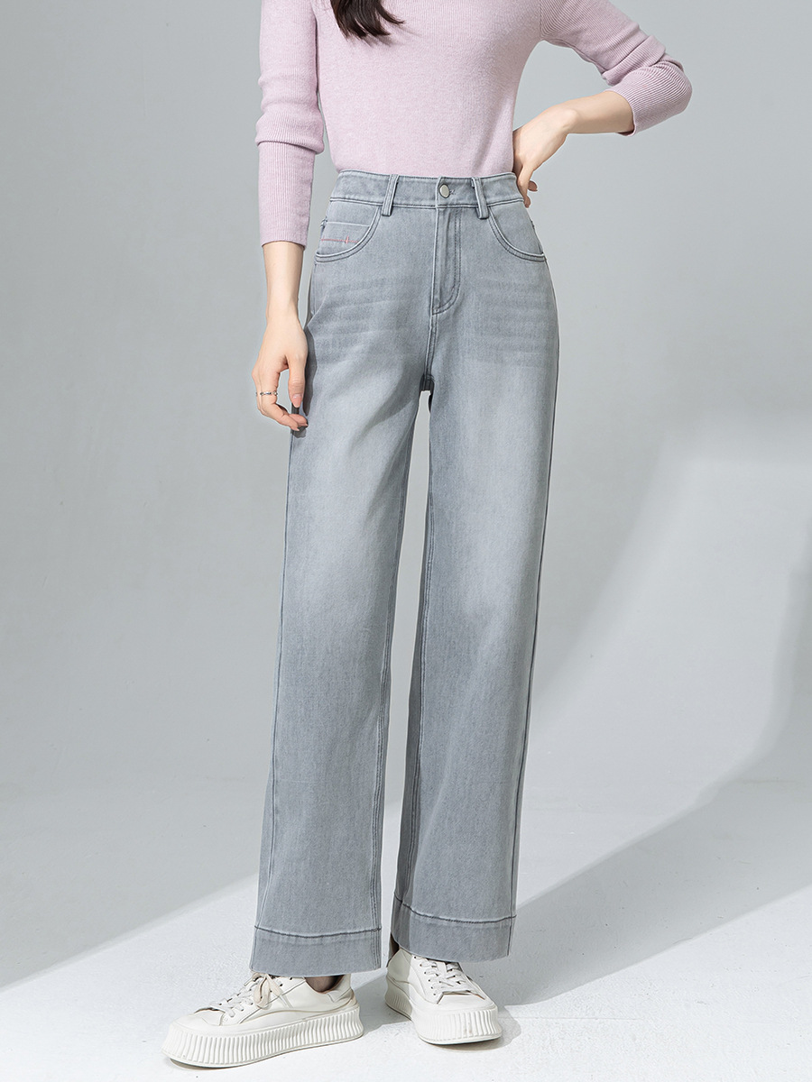 女士春夏灰色九分直筒牛仔褲