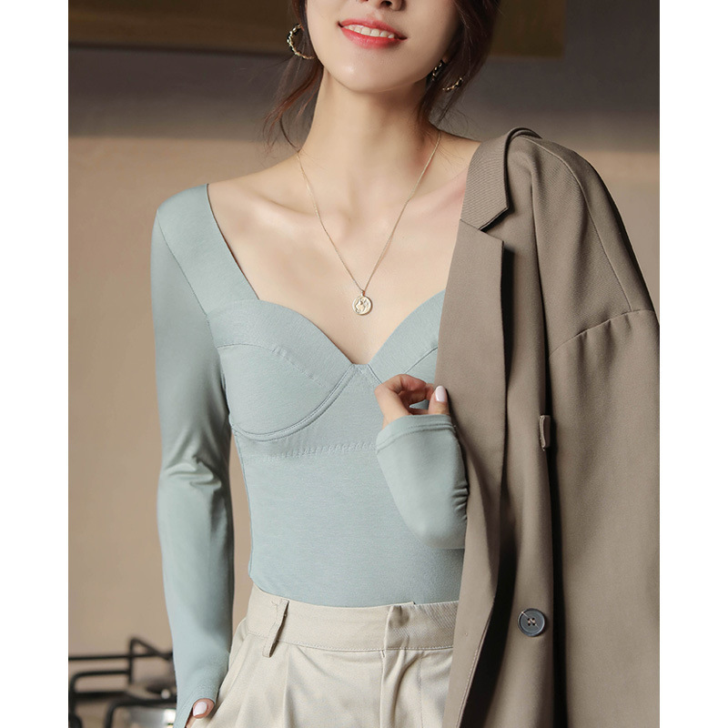女士秋冬莫代爾帶胸墊打底衫