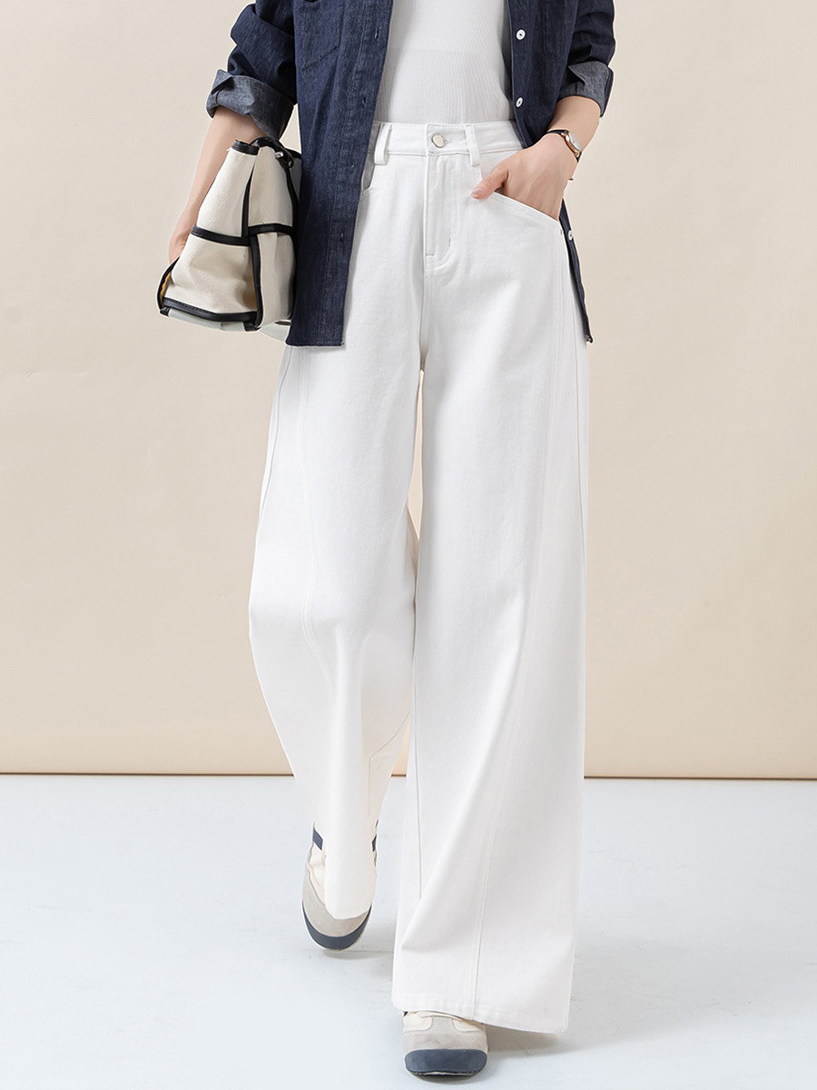 女士秋季分割設計闊腿牛仔褲