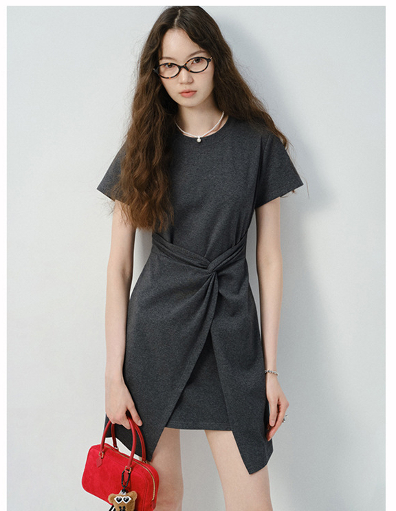 女夏不規則裙擺T恤短款裙子