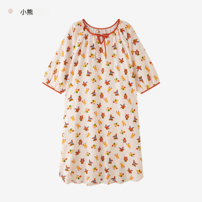 女款法式夏季七分袖純紗布可愛多睡裙