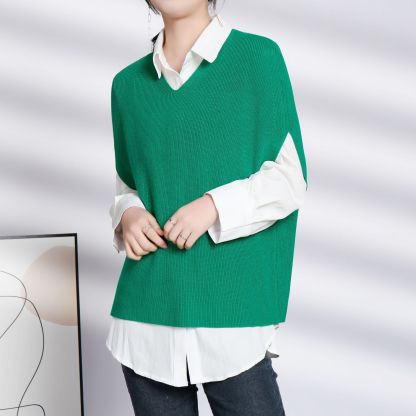 女士春秋V領寬鬆針織馬甲