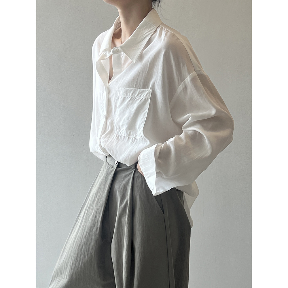 女士天絲純色長袖襯衫
