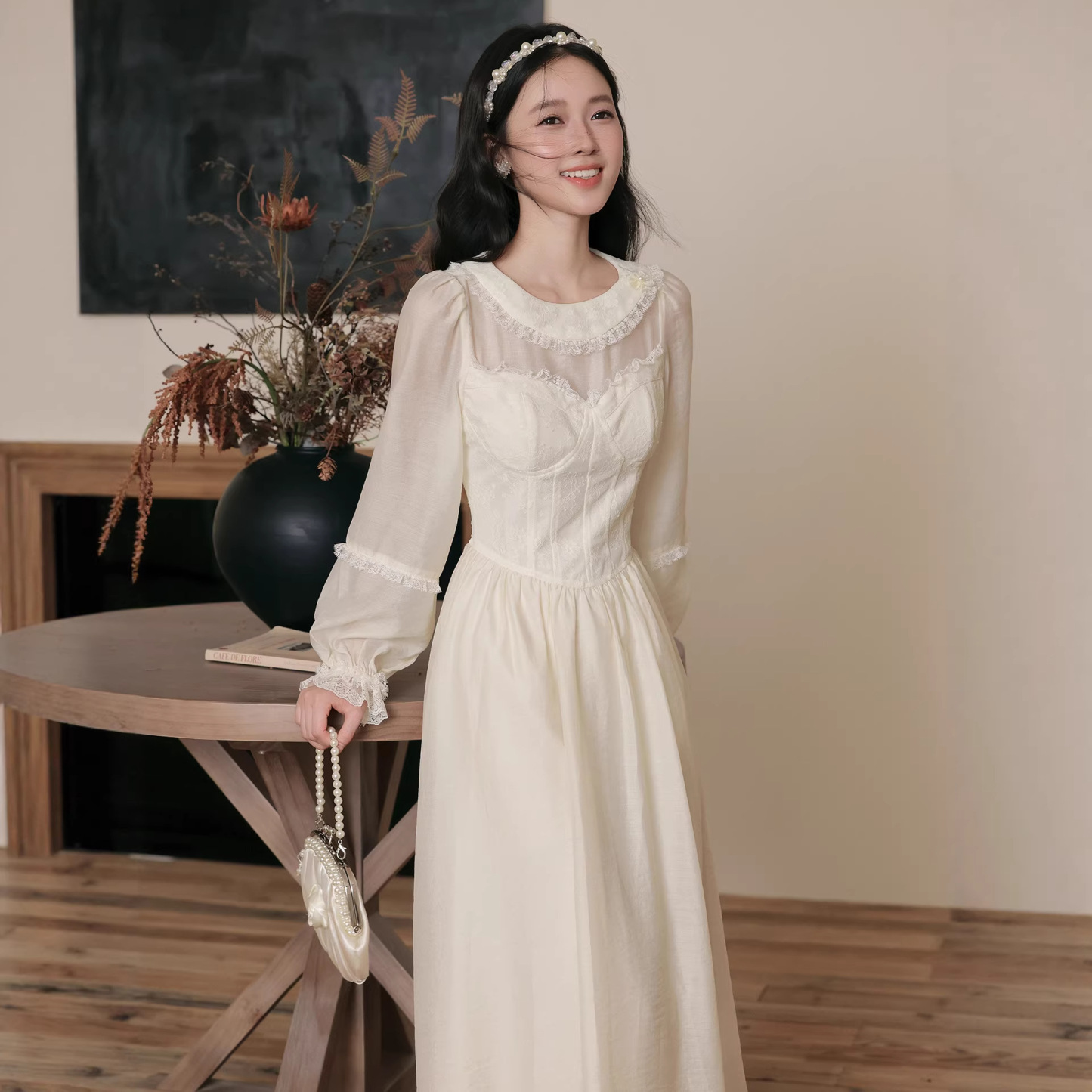 春夏宮廷風長袖連衣裙